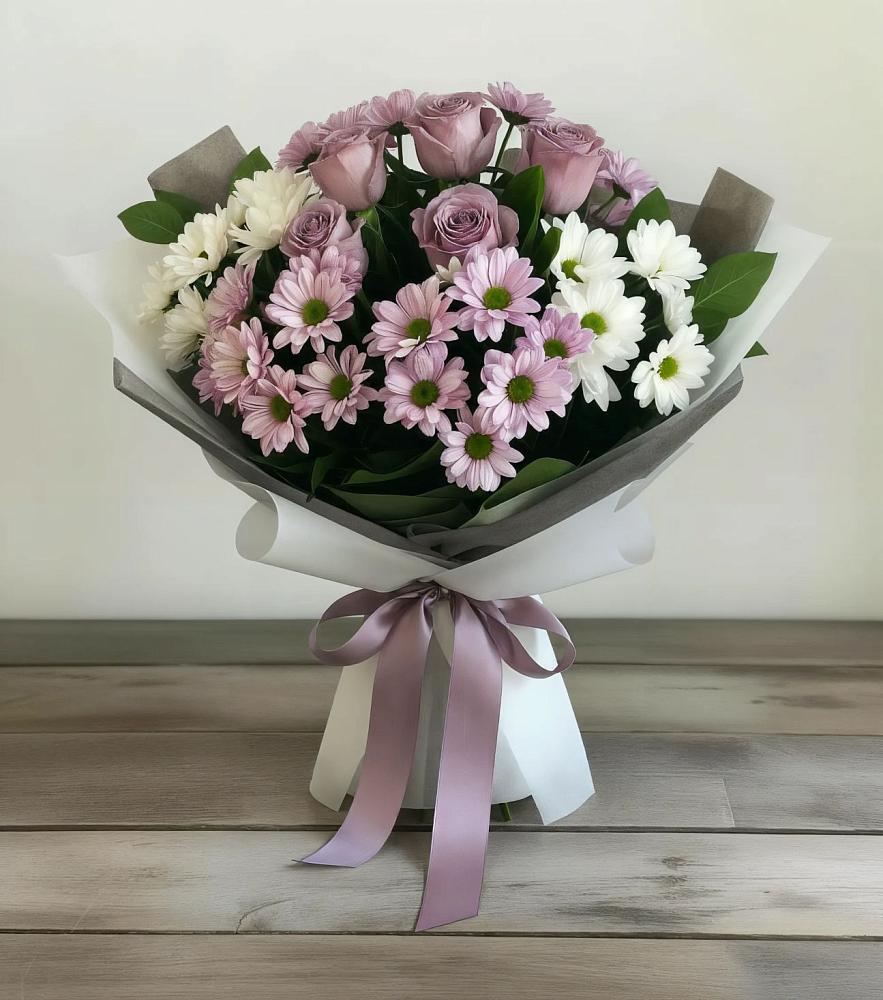 Букет цветов из: Хризантемы и Розы в Манушкино