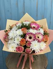 Букет цветов из:  Розы, Герберы и Хризантемы в Манушкино