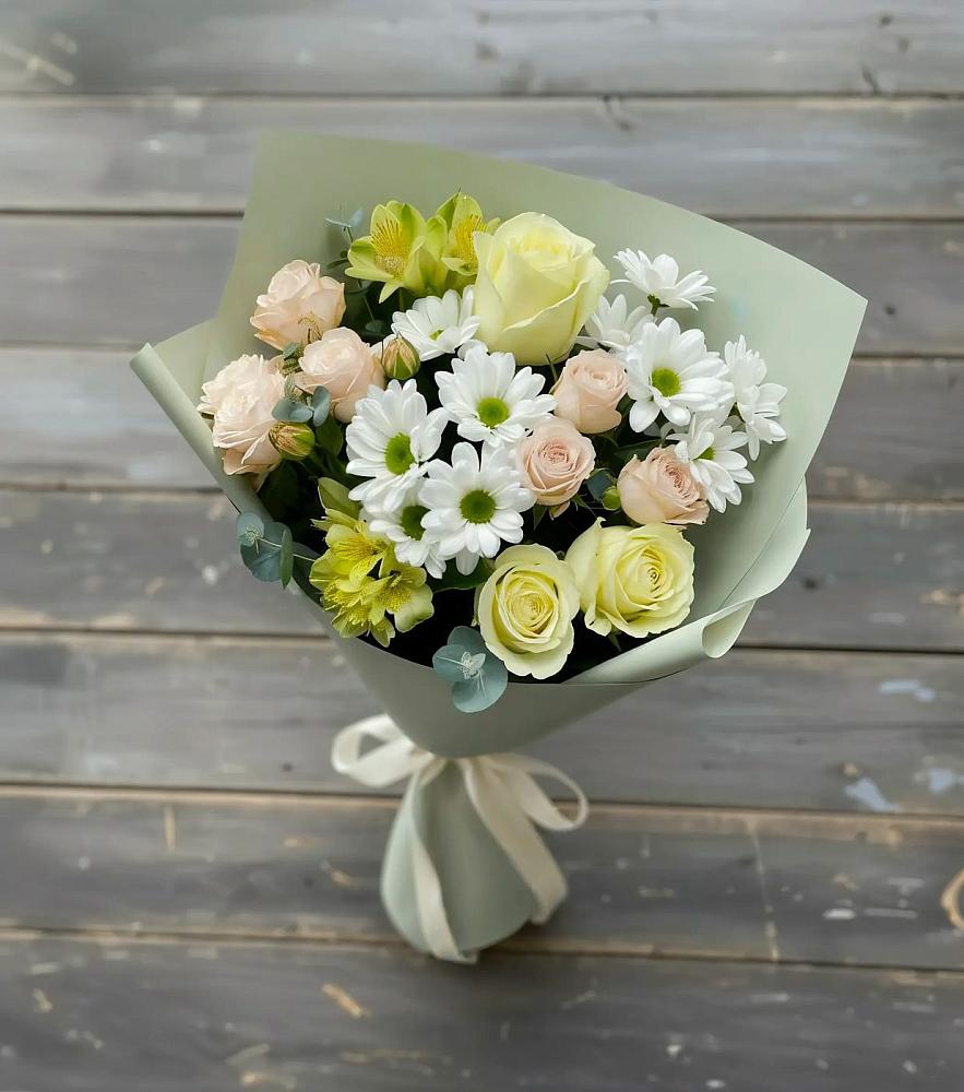 Букет цветов из: Альстромерии, Розы и Хризантемы в Манушкино