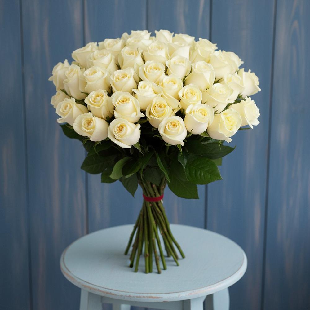 Букет 51 Белая роза Эдлесс Лав в Манушкино
