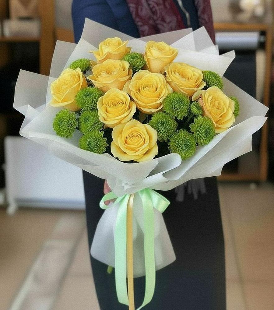 Букет цветов из: Хризантемы и Розы в Манушкино