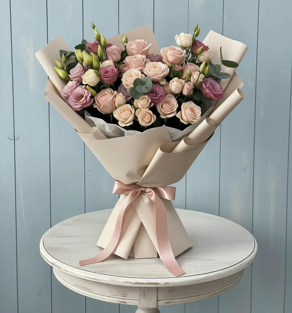 Букет цветов из: Розы и Лизиантусы в Манушкино