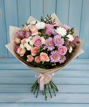 Букет цветов из:  Хризантемы, Розы и Альстромерии в Манушкино