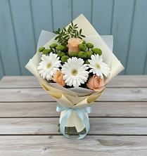 Букет цветов из:  Герберы, Розы и Хризантемы в Манушкино