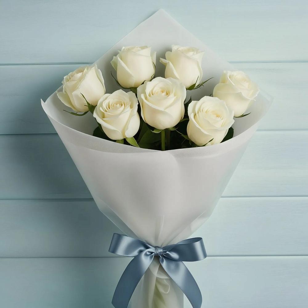 Букет 7 Белых роз Эдлесс Лав в Манушкино
